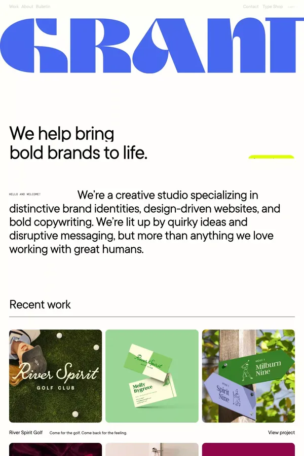 Grant: A Friendly Creative Studio. - Portfolio design inspiration