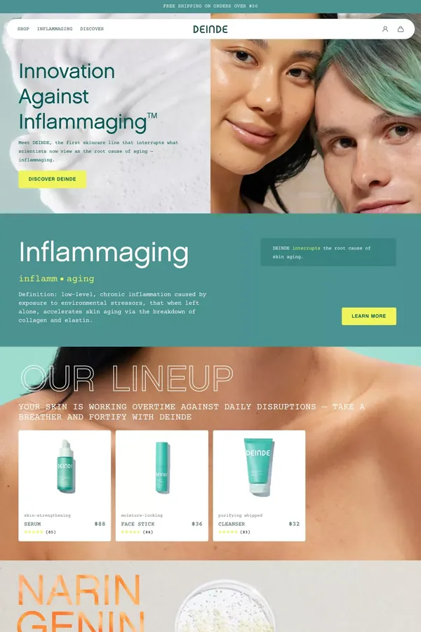 DEINDE: Interrupt Inflammaging with Biotech-Powered Skincare - Ecommerce design inspiration