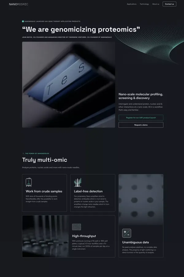 NanoMosaic | Nano-scale molecular profiling, screening & discovery - Landing design inspiration