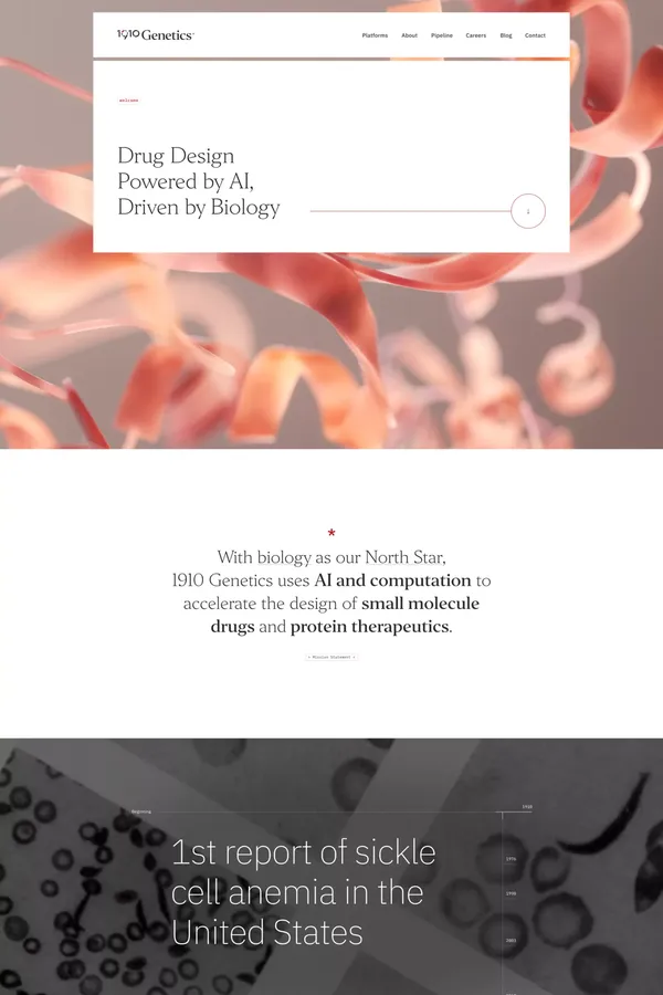 1910 Genetics — Drug Design Powered by AI, Driven by Biology - Landing design inspiration
