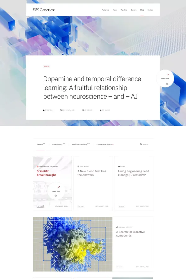 1910 Genetics — Drug Design Powered by AI, Driven by Biology - Blog design inspiration