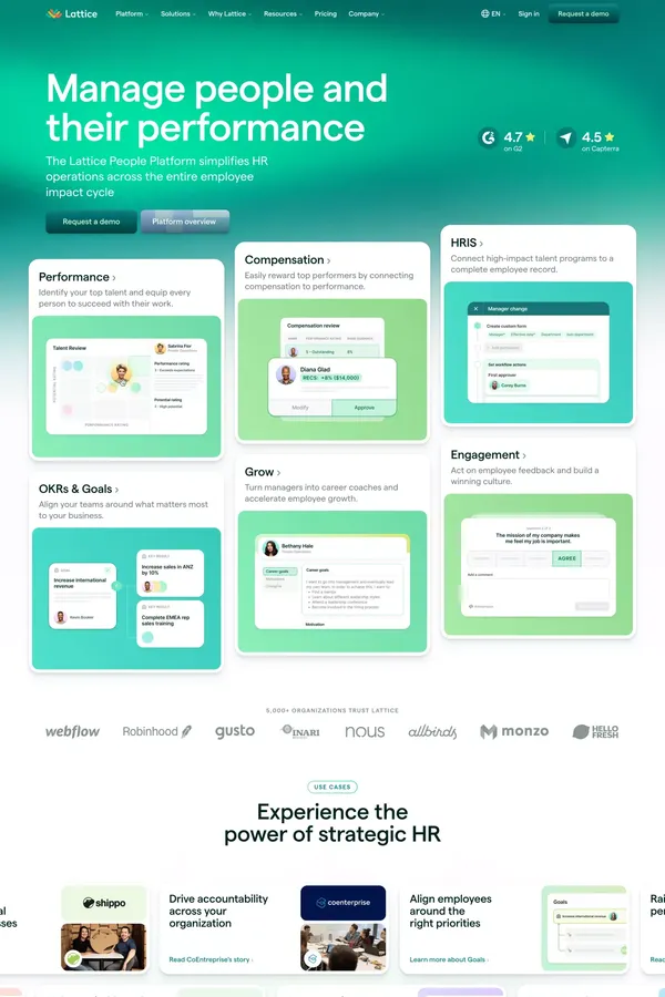 People Management Platform | Performance and Engagement Software | Lattice - Landing design inspiration
