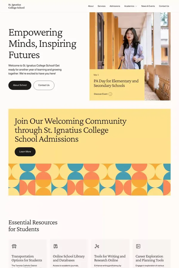 Ignatius School — Webflow HTML website template - Template design inspiration
