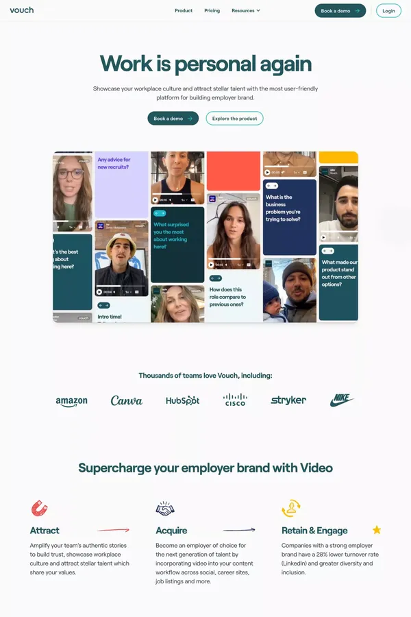 Work is personal again | Vouch - Landing design inspiration