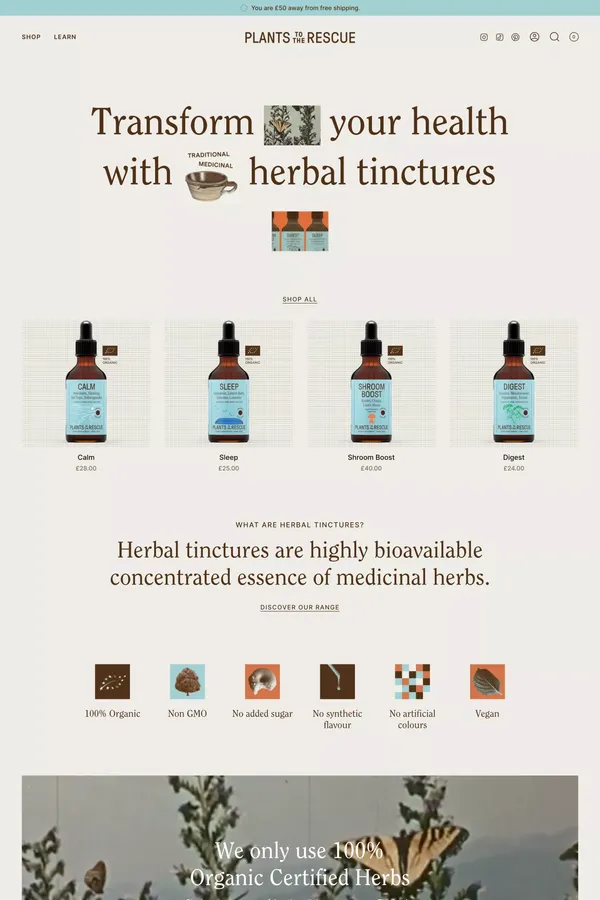 Plants to the Rescue. 100% Organic Plant Tinctures. - Ecommerce design inspiration