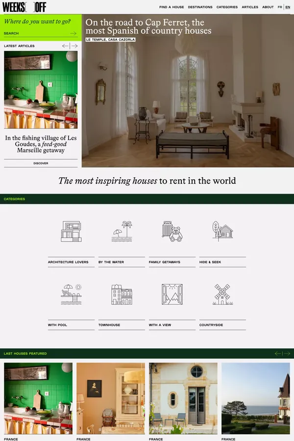 Weeks Off - The guide featuring the best houses to rent in the world - Blog design inspiration