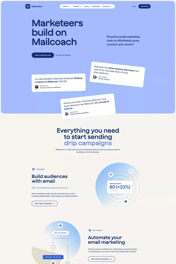Mailcoach - Powerful email marketing tools - Landing design inspiration