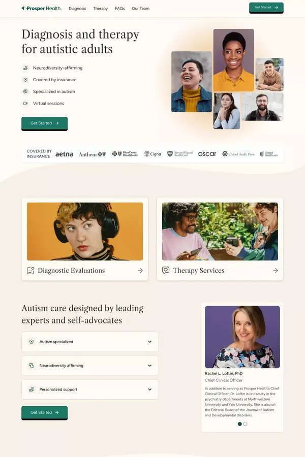 Prosper Health - Diagnosis and Therapy for Autistic Adults - website design inspiration