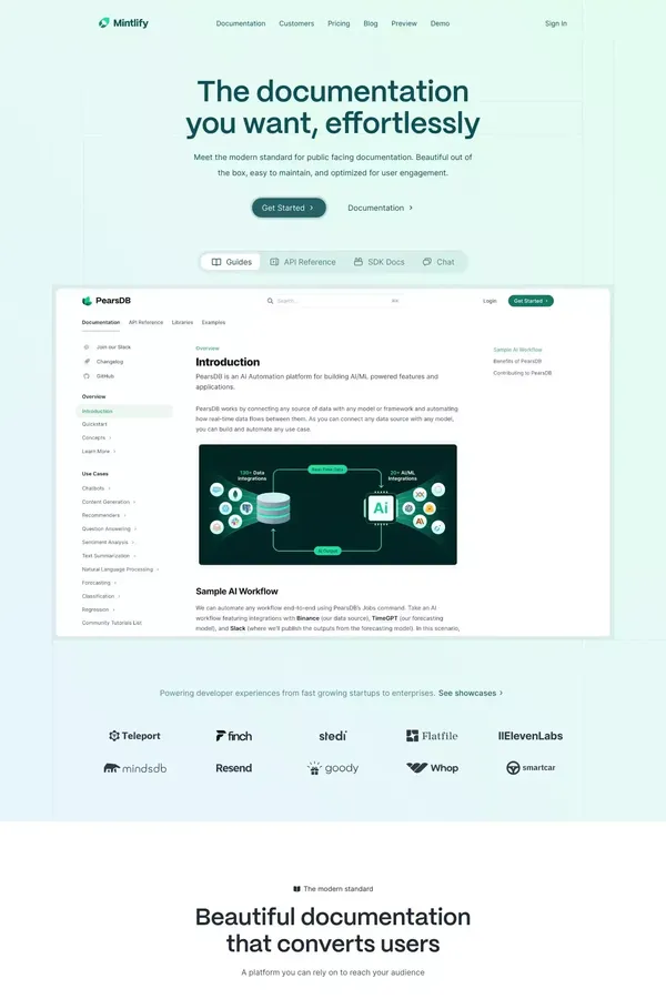 Mintlify - The modern standard for documentation - Landing design inspiration