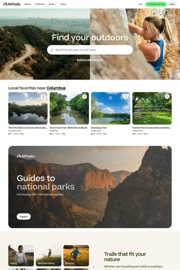 AllTrails: Trail Guides & Maps for Hiking, Camping, and Running | AllTrails - Landing design inspiration