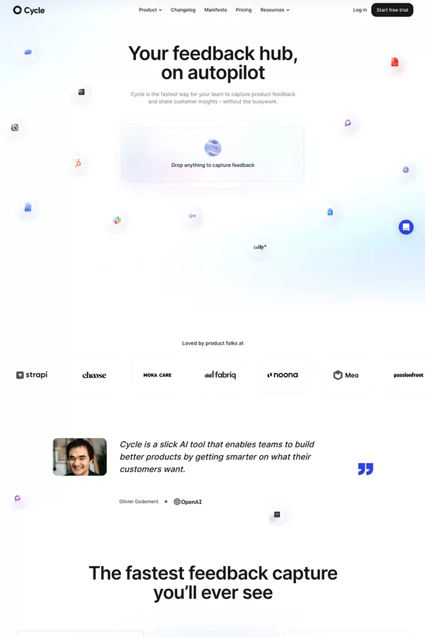 Cycle | Your feedback hub, on autopilot - Landing design inspiration