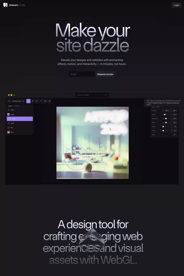 Unicorn Studio — WebGL design tool - Landing design inspiration