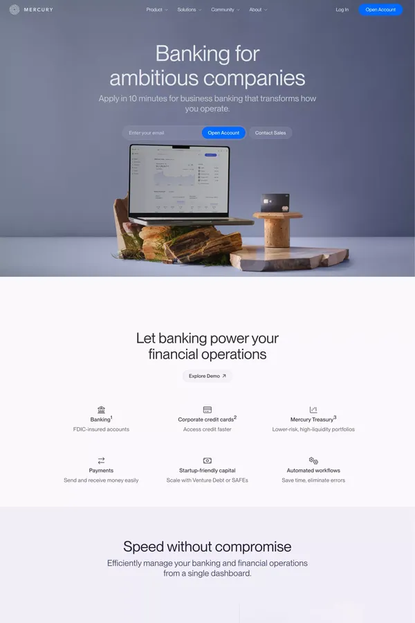 Mercury | Online Business Banking For Startups - Landing design inspiration