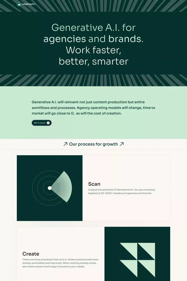 Generative A.I. for Brands and Agencies | Leapfrog.ai - Landing design inspiration