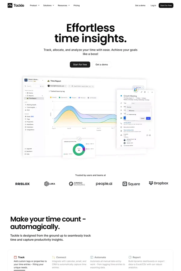 Effortless time tracking & productivity insights - Tackle - Landing design inspiration
