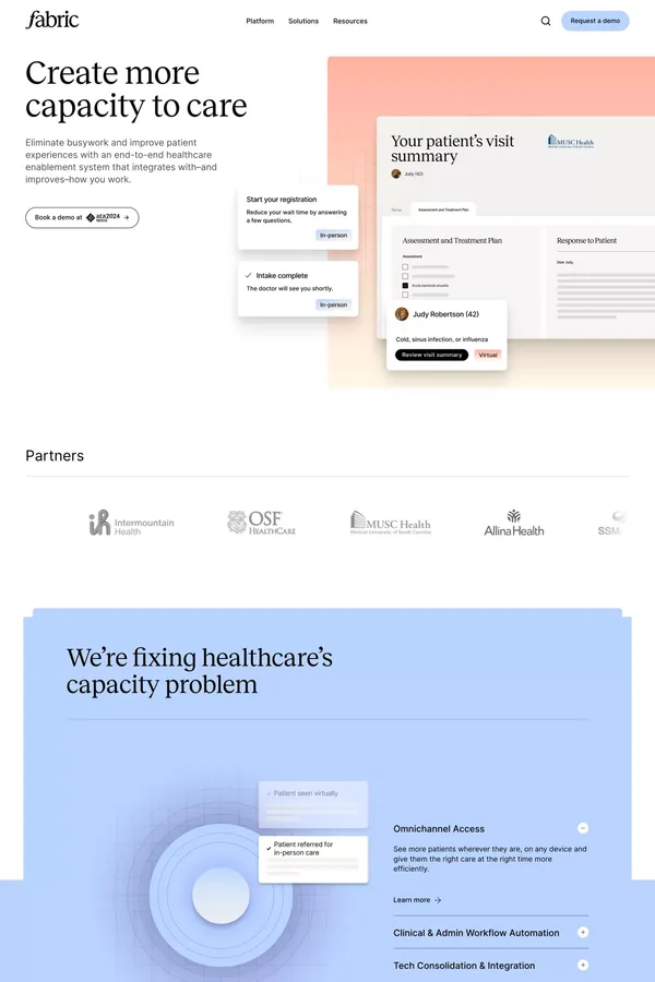 Fabric | Healthcare's Leading Care Enablement Platform - Landing design inspiration