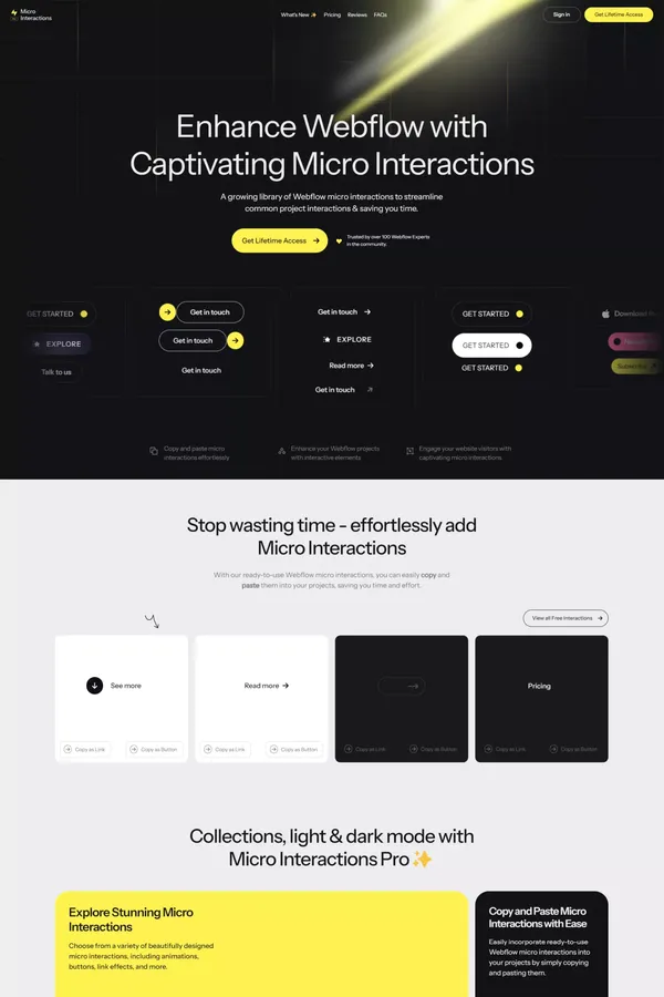 Micro-Interactions Pro ✨ for Webflow - Landing design inspiration