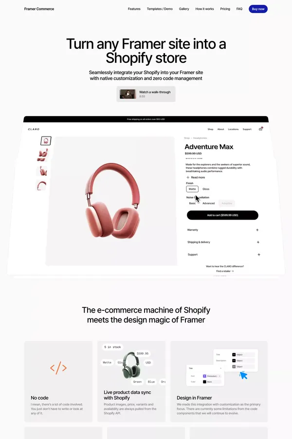 Framer Commerce - Landing design inspiration