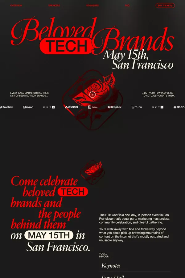 BTB - Your new favorite marketing conference in San Francisco - Landing design inspiration