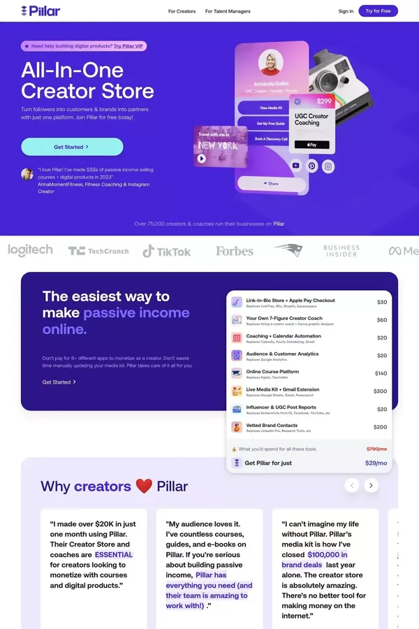 Pillar: Your All-In-One Creator Store - website design inspiration