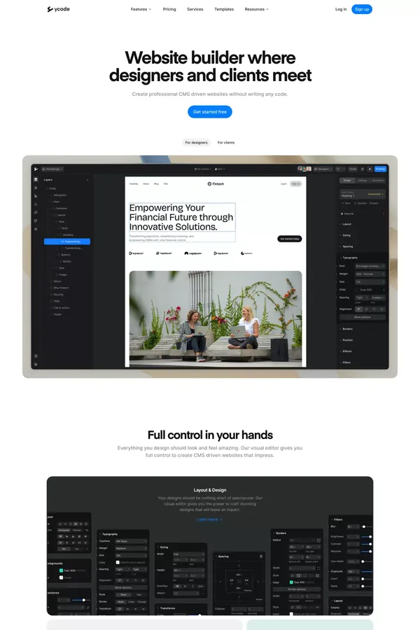 Ycode: professional websites with no-code - Landing design inspiration