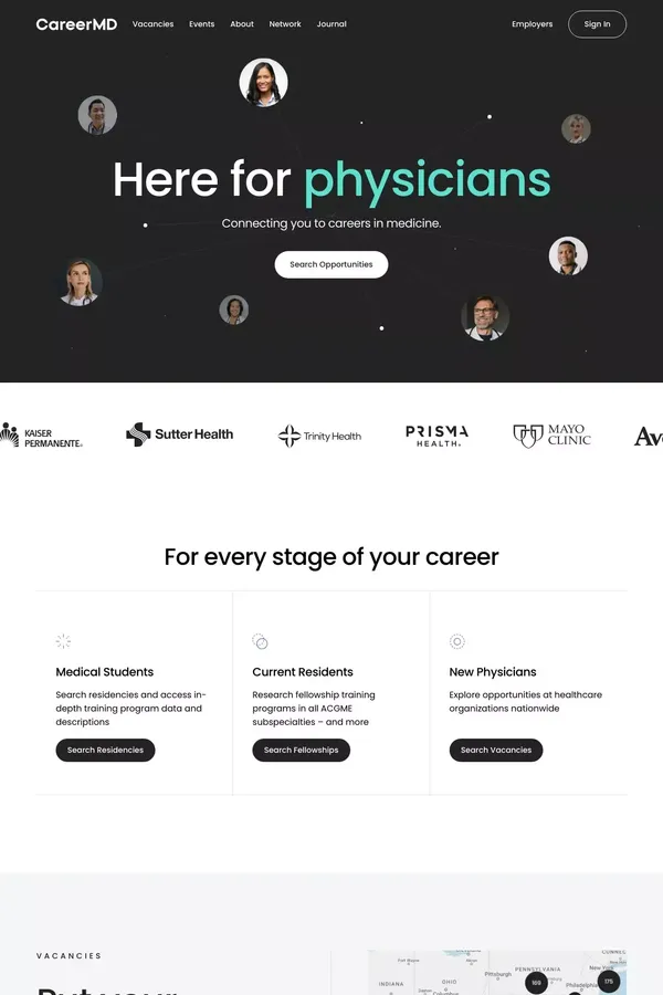 Career tools for Physicians | CareerMD - Landing design inspiration