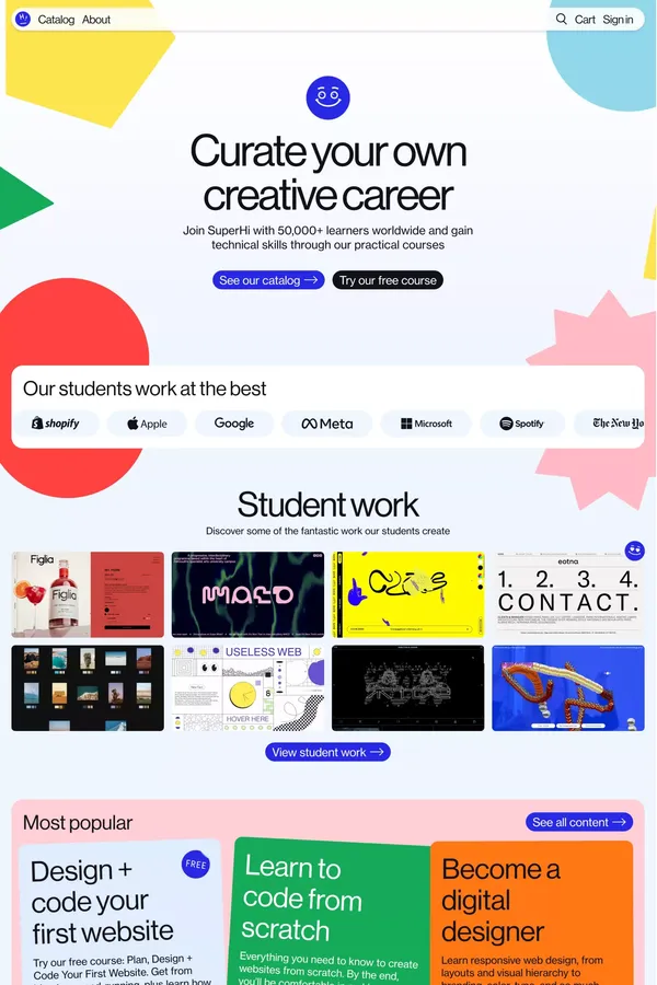Online code, design, and project management courses • SuperHi - Landing design inspiration