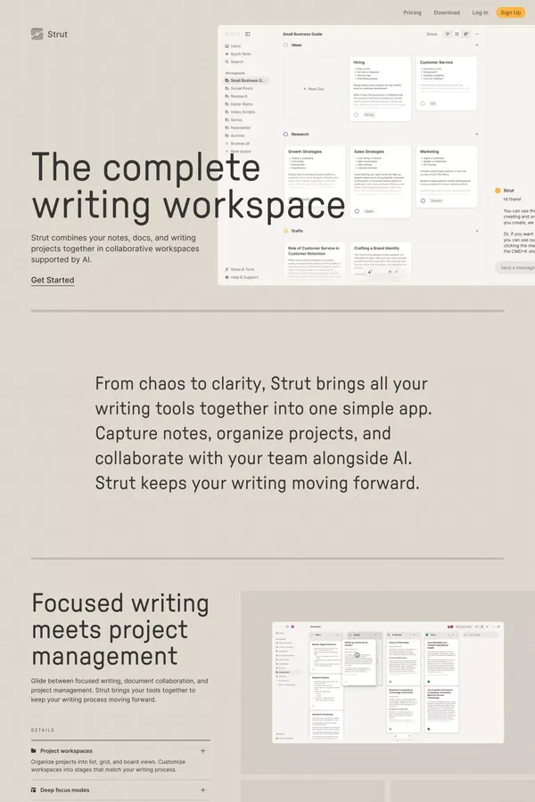 Strut – The complete writing workspace - Landing design inspiration