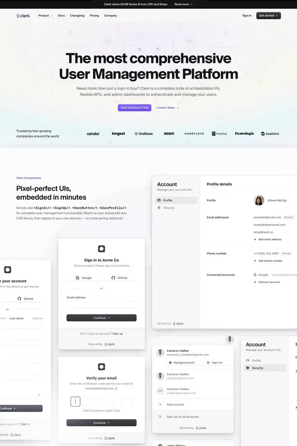 Clerk | Authentication and User Management - Landing design inspiration