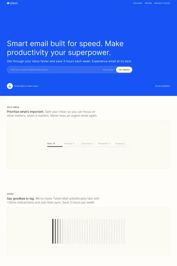 Smart email built for speed - Tatem - Landing design inspiration