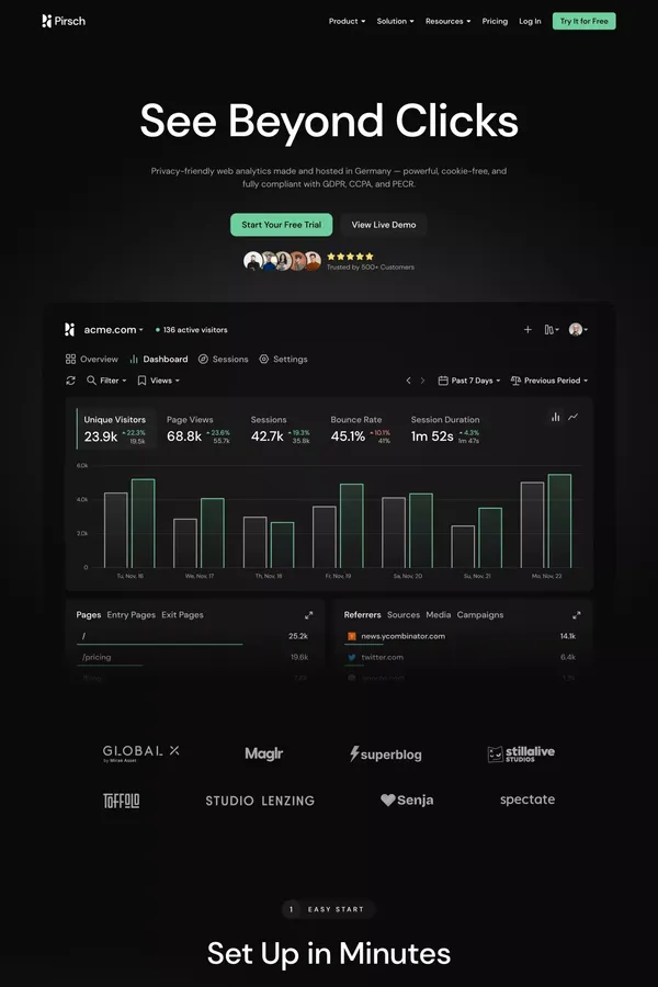 Signup – Pirsch Analytics - Landing design inspiration