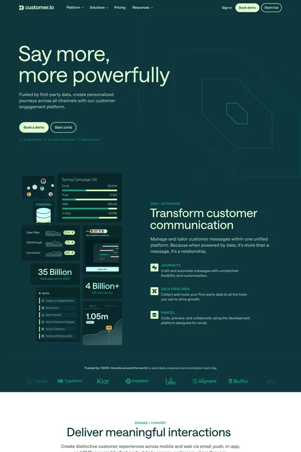 Customer.io Platform: Automation, Data, Content Creation - Landing design inspiration