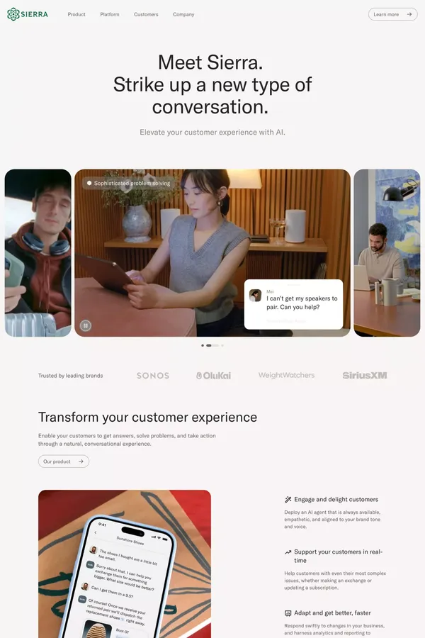 Sierra - The Conversational AI Platform - Landing design inspiration