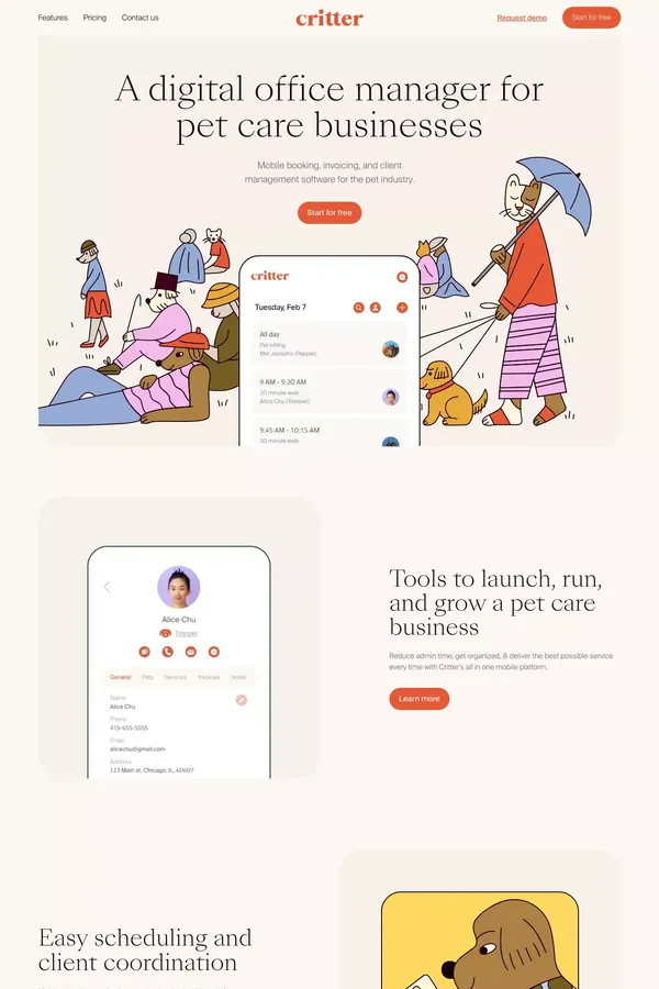 Critter - The best mobile software for pet care businesses - Landing design inspiration