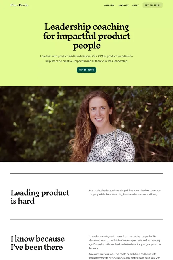Flora Devlin · Leadership coaching for impactful product people