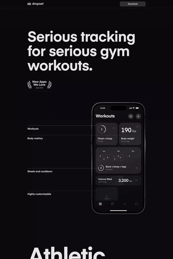 Dropset - Gym tracker - Landing design inspiration