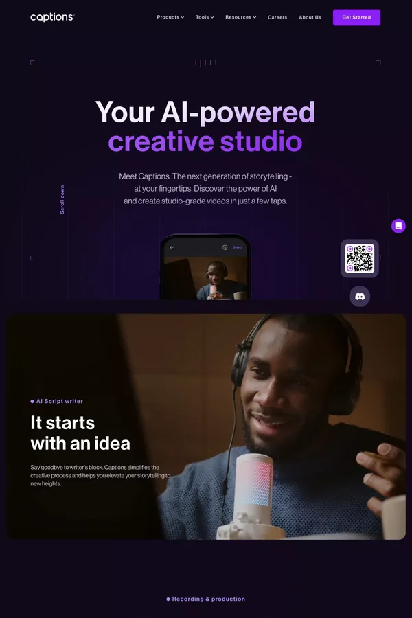 Captions | Your AI-powered creative studio - Landing design inspiration