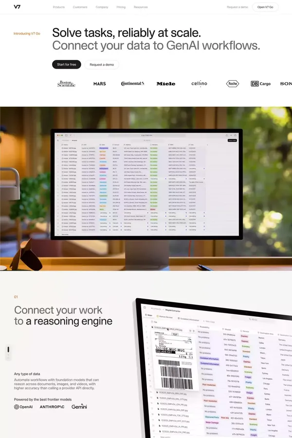 V7 Go | Automate Tasks at Scale with LLMs & Gen AI Workflows - Landing design inspiration