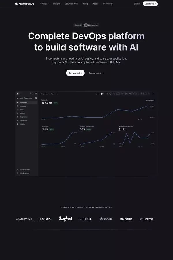 Keywords AI |  Unified DevOps platform to build AI applications - Landing design inspiration