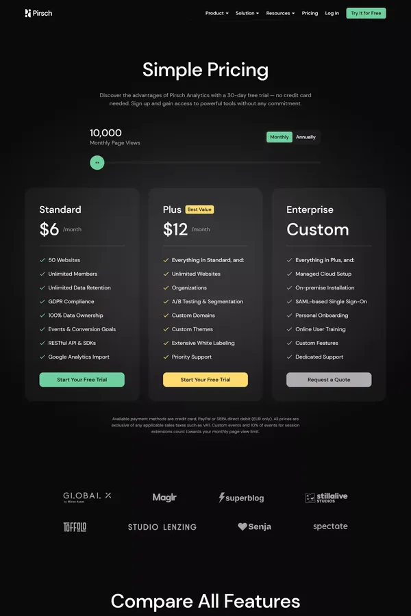 Simple Pricing – Pirsch Analytics - Pricing design inspiration
