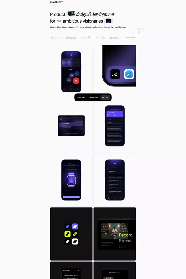 Shapeshyft - Product Design & Development for Start-ups and Solo Founders - Portfolio design inspiration