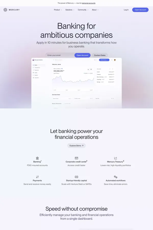 Online Business Banking For Startups & Personal Banking | Mercury - Landing design inspiration