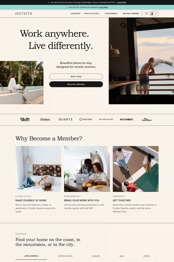 Coliving + Community for Remote Workers | Outsite - Landing design inspiration