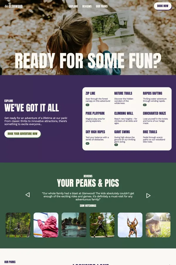 Glenwood | Scotland Outdoor Adventure Park - Landing design inspiration