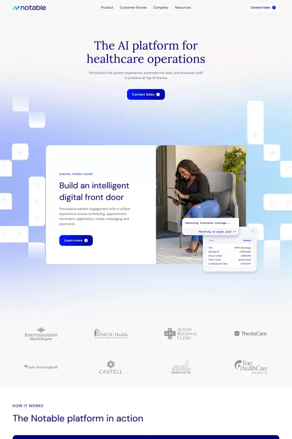 Notable | The AI Platform for Healthcare Operations - Landing design inspiration