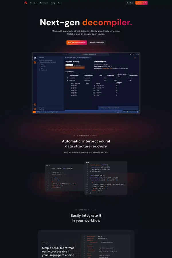 rev.ng - Landing design inspiration