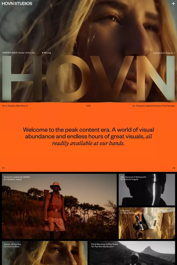 HOVN STUDIOS — Int. Creative Label and home of the fearless - Portfolio design inspiration