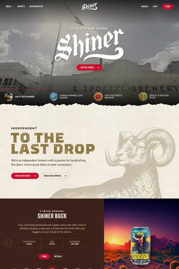 Shiner - Independently Brewed in Shiner Texas Since 1909 - Product page design inspiration