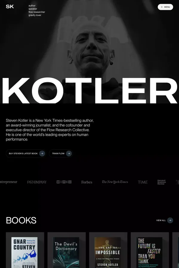 Steven Kotler: Author and Speaker - Portfolio design inspiration