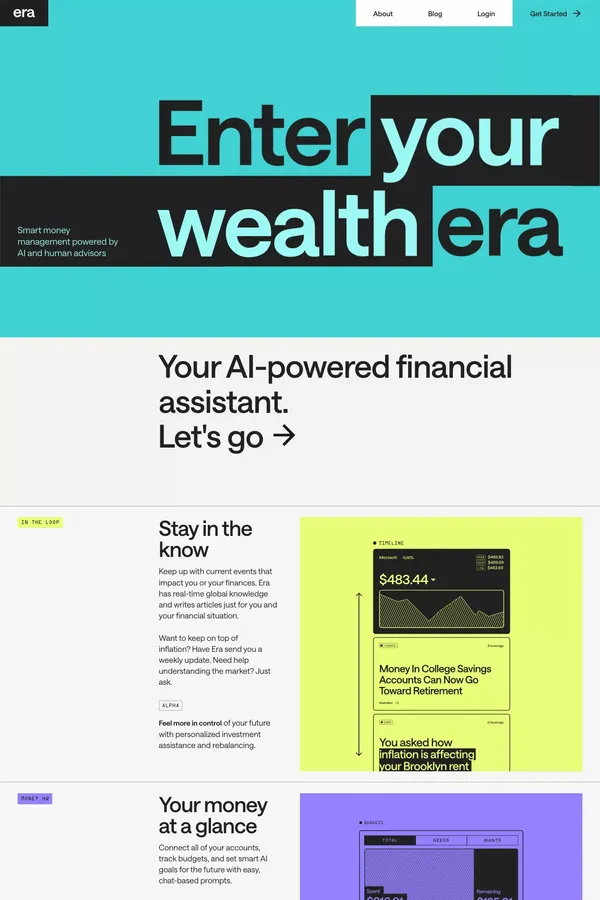 AI to make more of your money | Era - Landing design inspiration